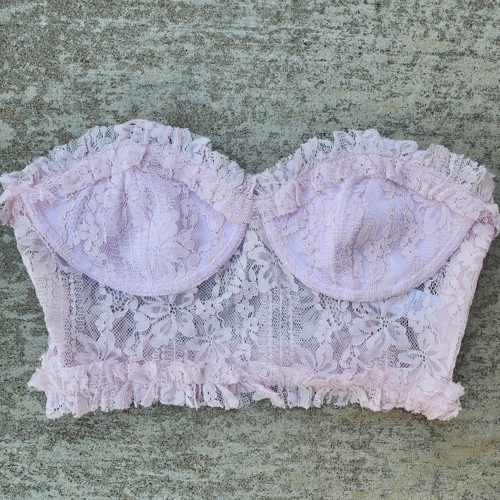 NWT Idem Ditto Baby‎ Pink Lace Strapless Tub Bandeau Coquette Top, Sz M